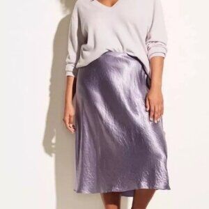 NEW Vince Womens Plus Aurora Purple Crinkle Midi Slip Skirt P4753